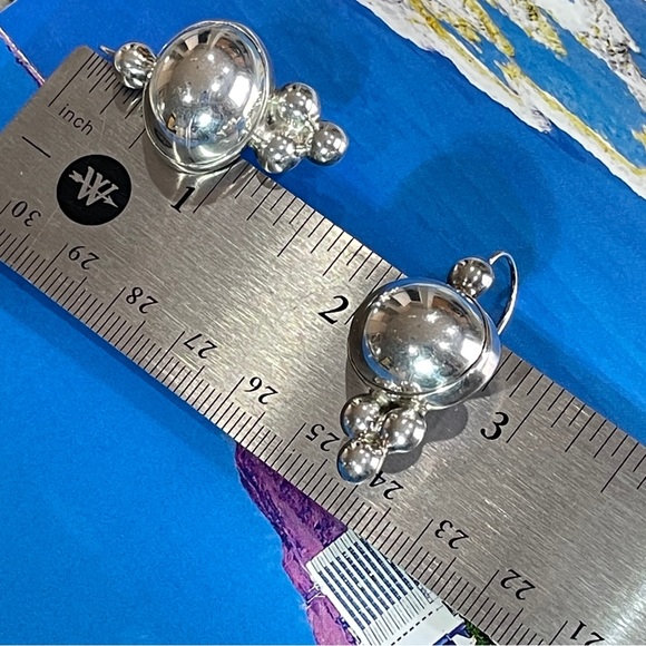 925 STERLING SILVER MEXICO DOME OVAL EARRINGS PUFFY ORB DANGLE DROP BEADED STUD - Picture 5 of 8